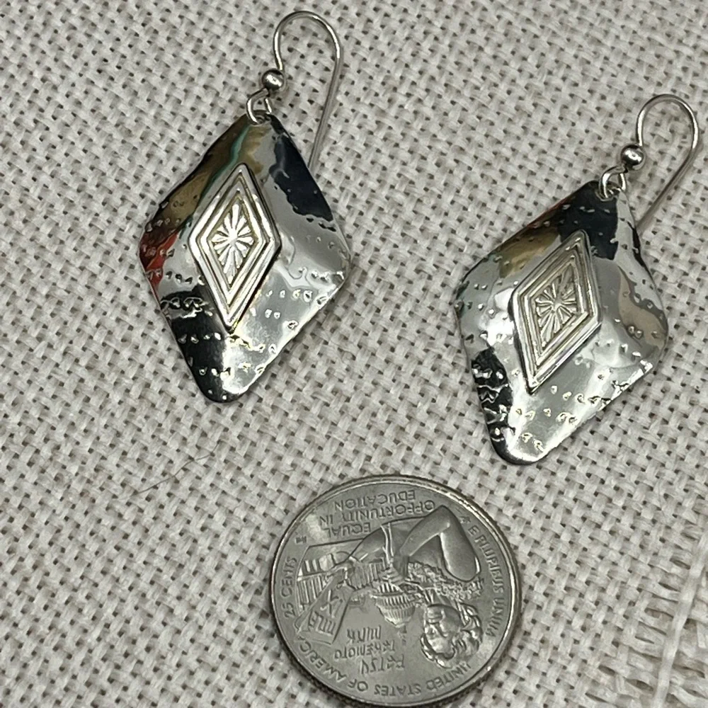 Handmade Vintage Sterling Silver Earrings | 90s Artisan Design - Picture 5 of 16
